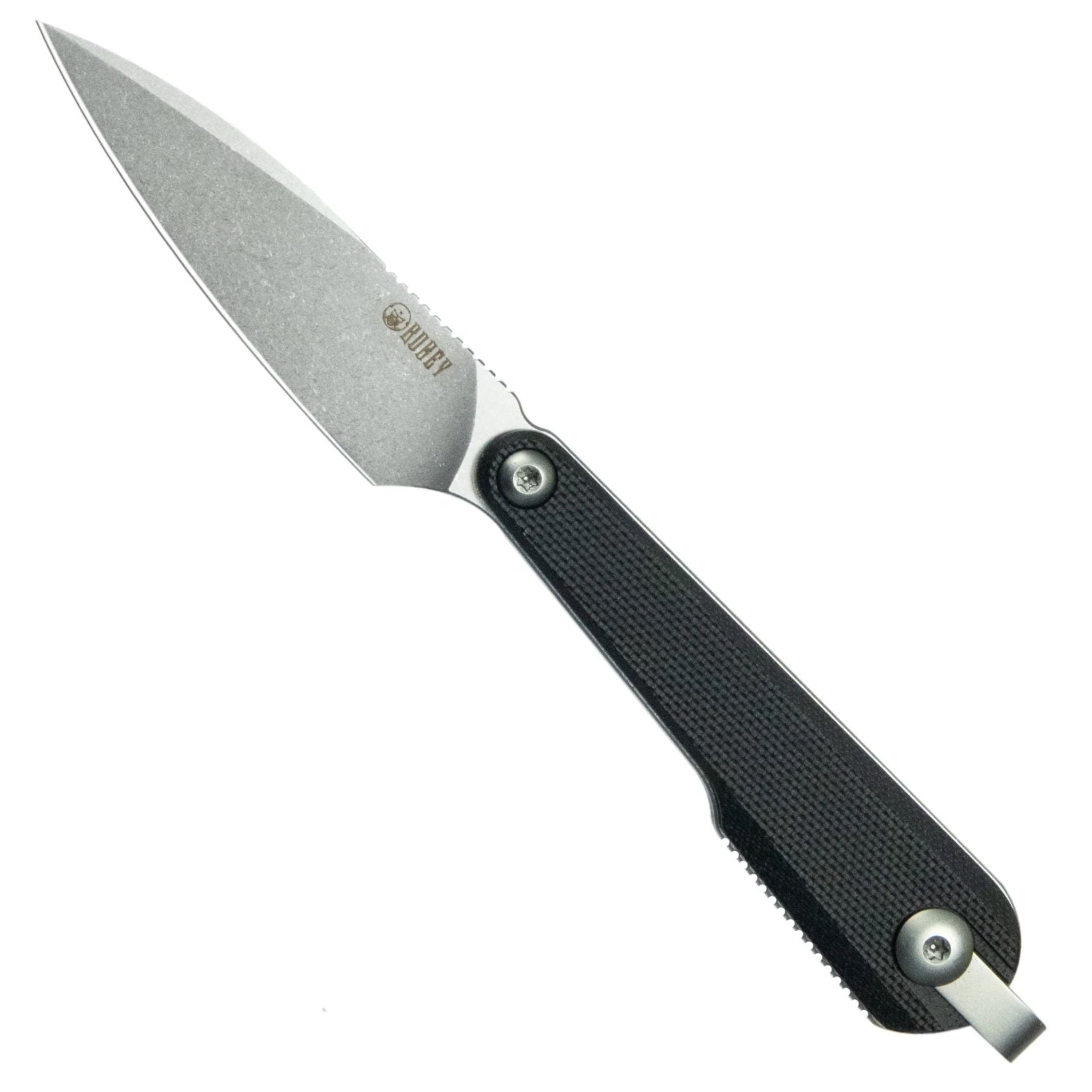 Kubey KU452A YAG (14C28N, Wharncliffe, Beadblast, Black G10, Kydex Sheath) Fixed Blade Knife
