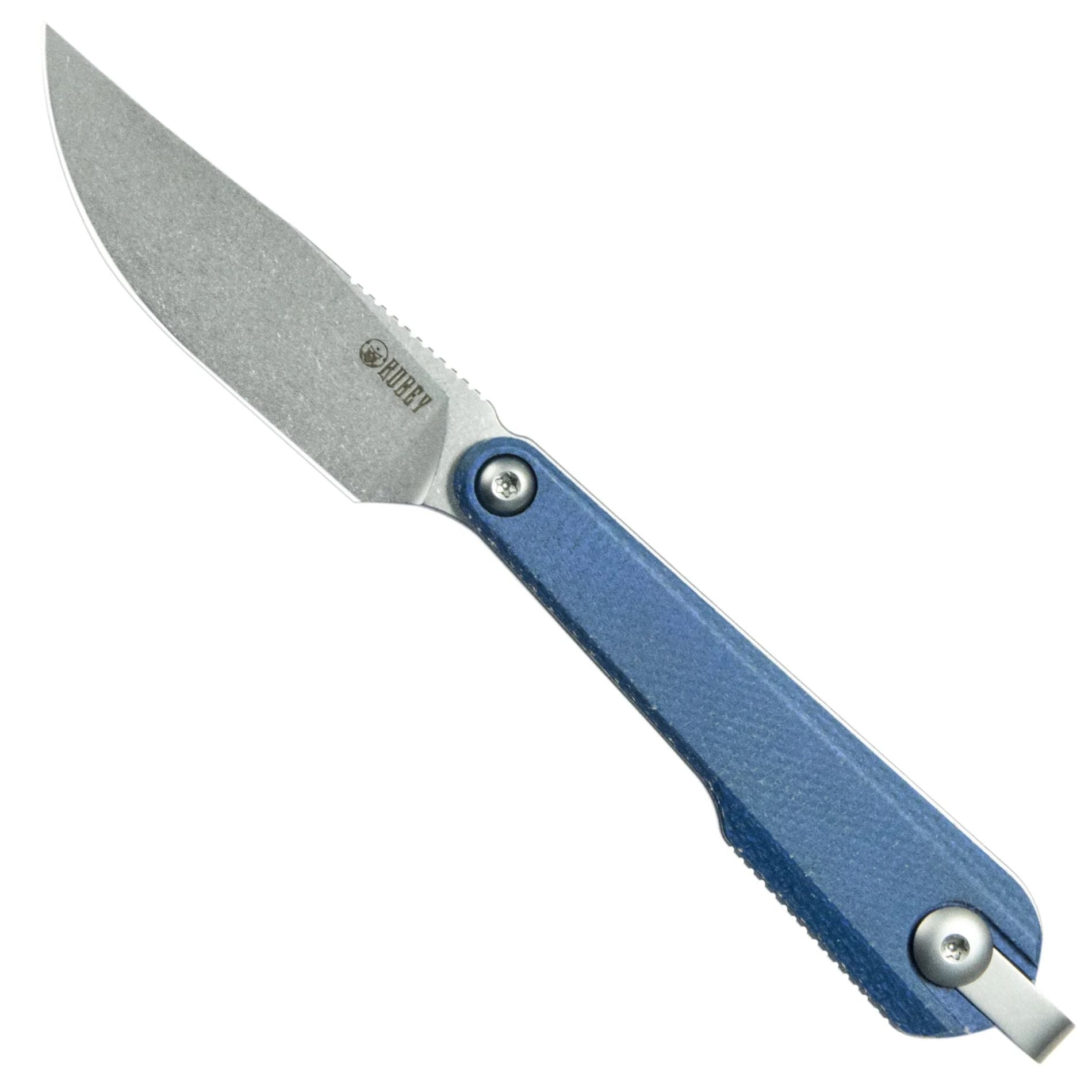 Kubey KU451B YAG (14C28N, Drop Point, Beadblast, Blue Micarta, Kydex Sheath) Fixed Blade Knife