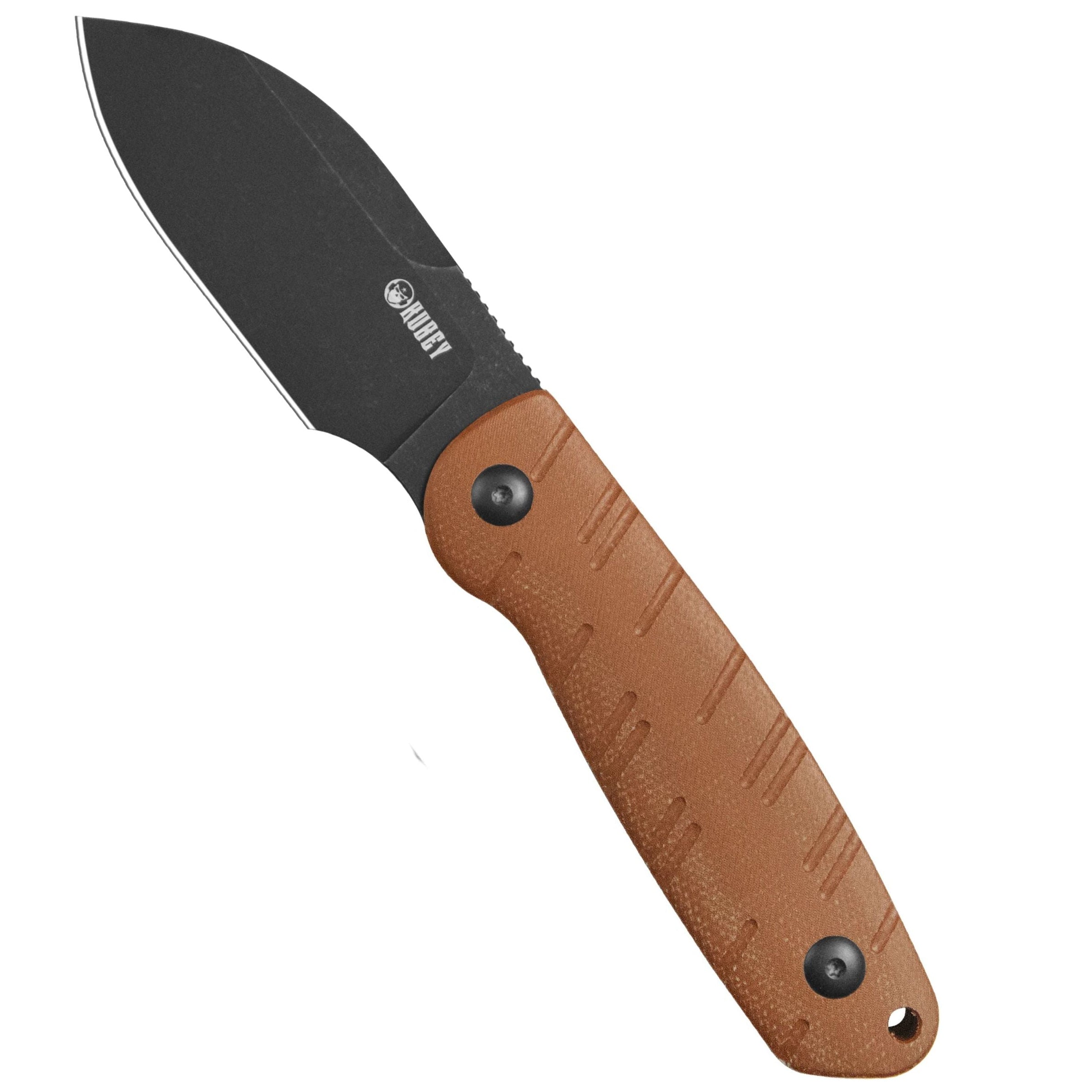Kubey KU455D Microburst (14C28N, Sheepsfoot, Blackwash, Brown Micarta, Kydex Sheath) Fixed Blade Knife