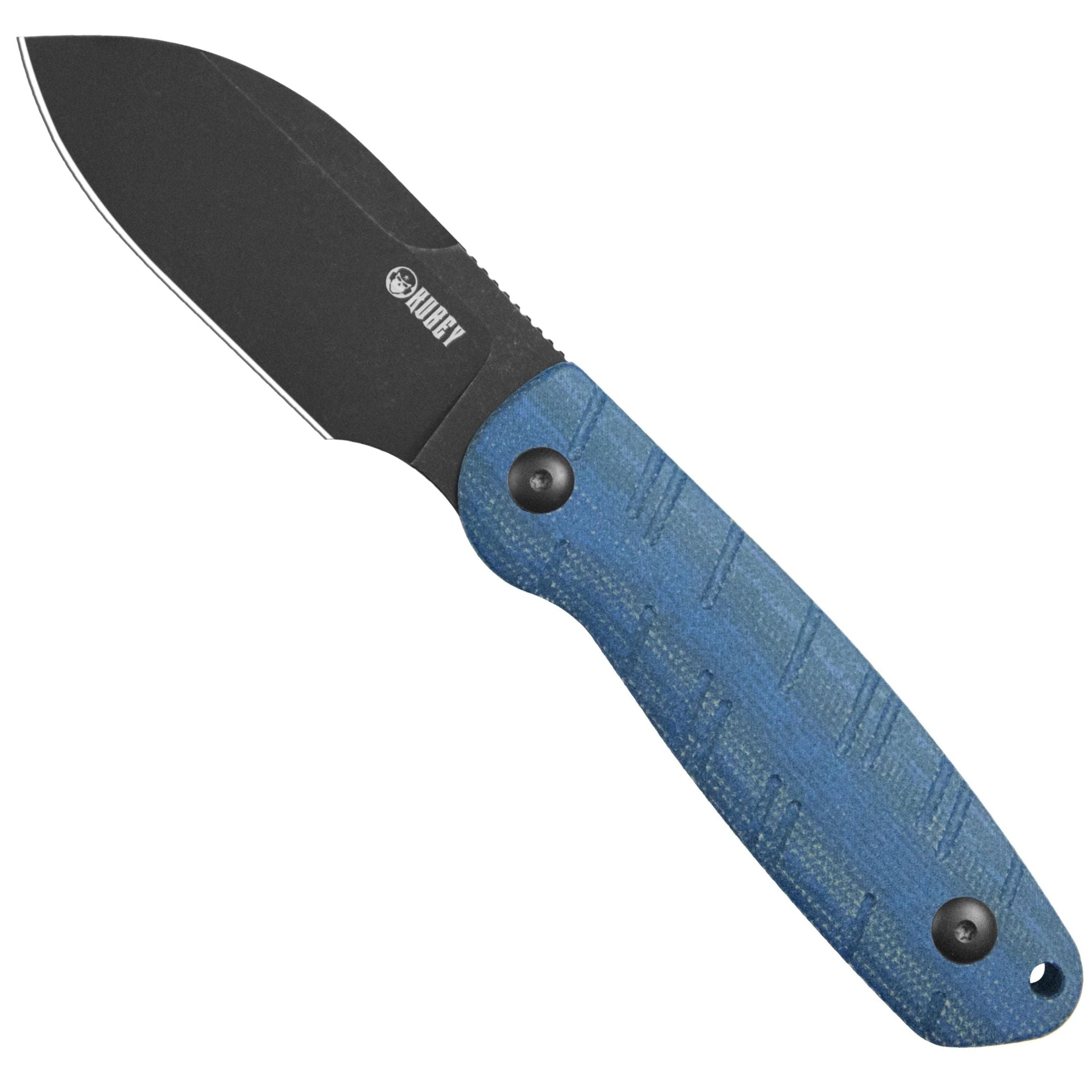 Kubey KU455C Microburst (14C28N, Sheepsfoot, Blackwash, Blue Micarta, Kydex Sheath) Fixed Blade Knife