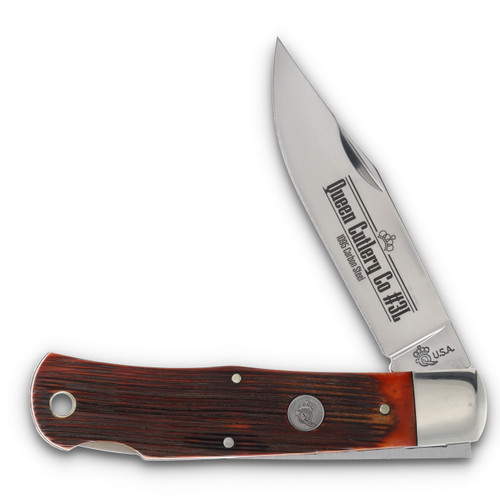 Queen Lockback Folding Knife Amber Winterbottom Bone