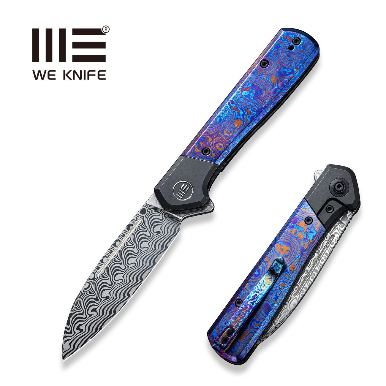 WE Knife Soothsayer Flipper & Timascus Handle (3.48" Damasteel Blade) We20050